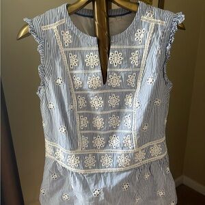 Boden Blue and White Embroidered Women's Top